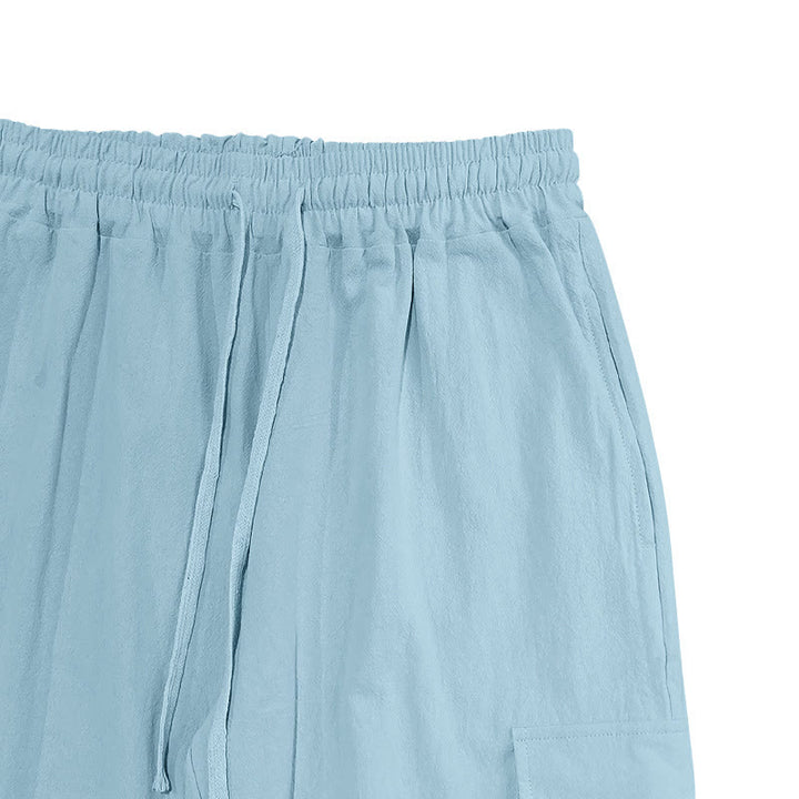 Pantalones cargo de lino con cordón y bolsillos para hombre, de color liso, con Buddha Stones - image 11