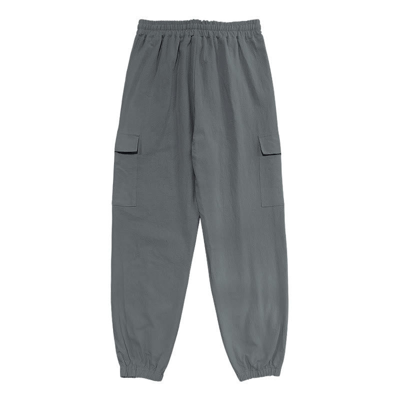 Pantalones cargo de lino con cordón y bolsillos para hombre, de color liso, con Buddha Stones - image 16