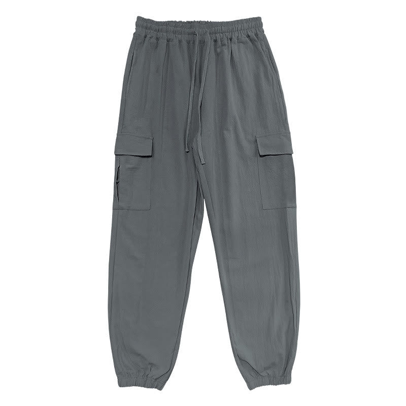 Pantalones cargo de lino con cordón y bolsillos para hombre, de color liso, con Buddha Stones - Gris - US/UK/AU46, UE 56 (3XL) - image 16