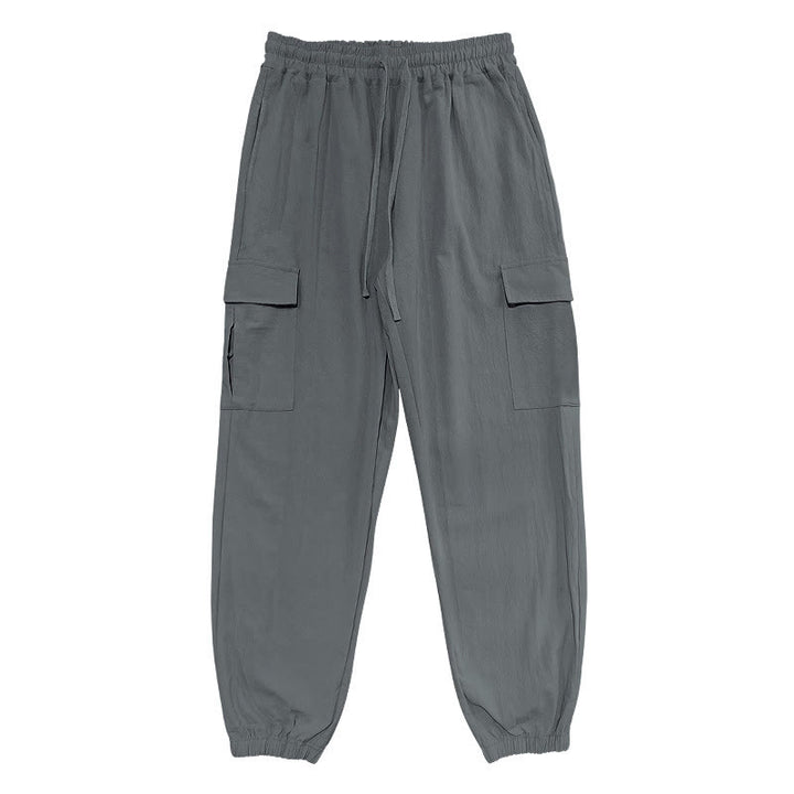 Pantalones cargo de lino con cordón y bolsillos para hombre, de color liso, con Buddha Stones - Gris - US/UK/AU46, UE 56 (3XL) - image 16