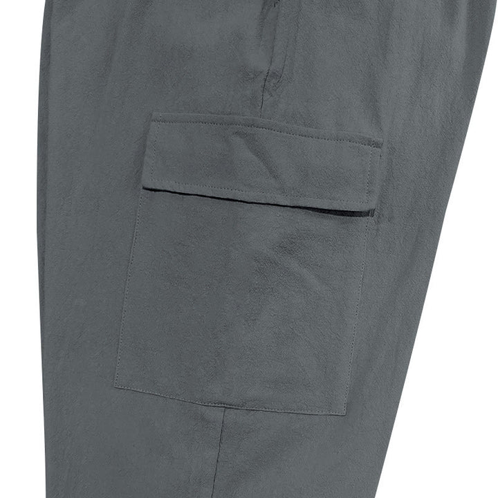 Pantalones cargo de lino con cordón y bolsillos para hombre, de color liso, con Buddha Stones - image 19