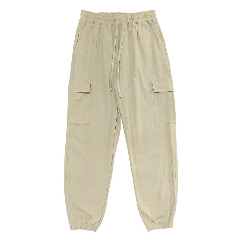 Pantalones cargo de lino con cordón y bolsillos para hombre, de color liso, con Buddha Stones - Trigo - US/UK/AU46, UE 56 (3XL) - image 21