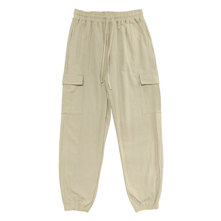 Pantalones cargo de lino con cordón y bolsillos para hombre, de color liso, con Buddha Stones - Trigo - US/UK/AU46, UE 56 (3XL) - image 21
