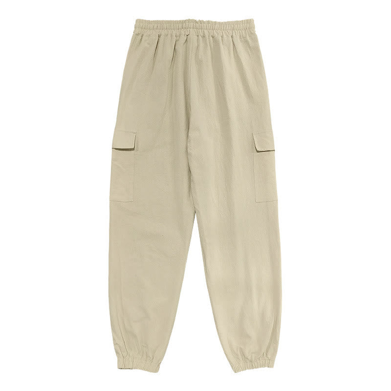 Pantalones cargo de lino con cordón y bolsillos para hombre, de color liso, con Buddha Stones - image 23