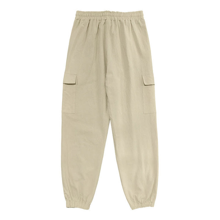 Pantalones cargo de lino con cordón y bolsillos para hombre, de color liso, con Buddha Stones - image 23