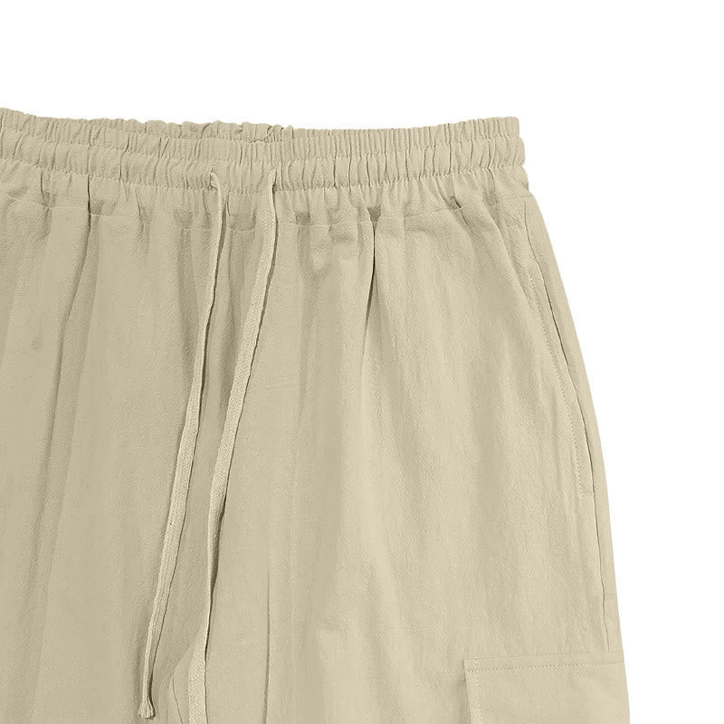 Pantalones cargo de lino con cordón y bolsillos para hombre, de color liso, con Buddha Stones - image 24