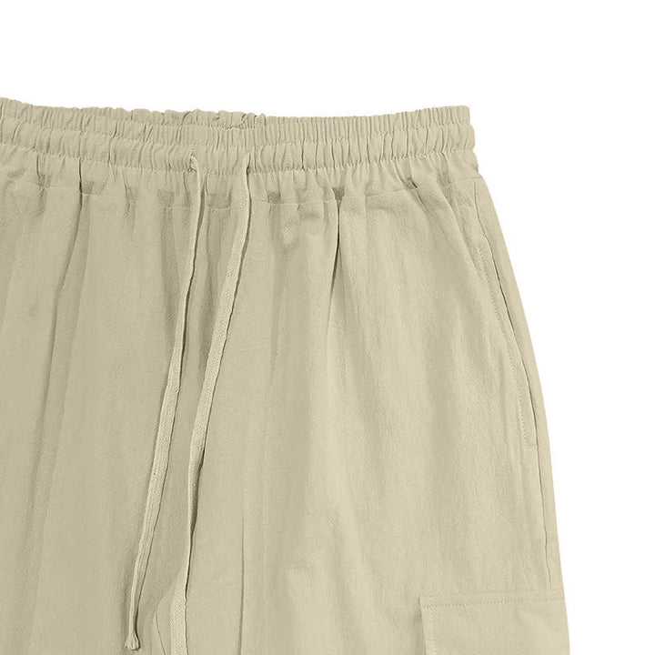 Pantalones cargo de lino con cordón y bolsillos para hombre, de color liso, con Buddha Stones - image 24