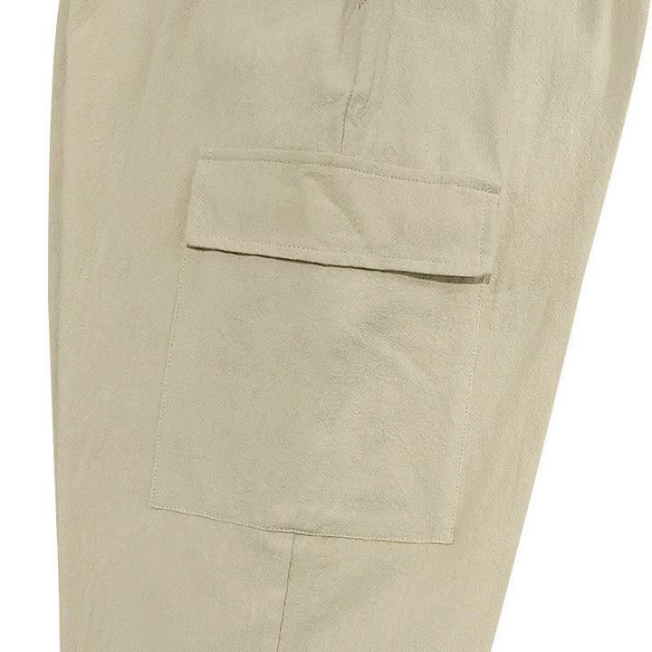 Pantalones cargo de lino con cordón y bolsillos para hombre, de color liso, con Buddha Stones - image 25