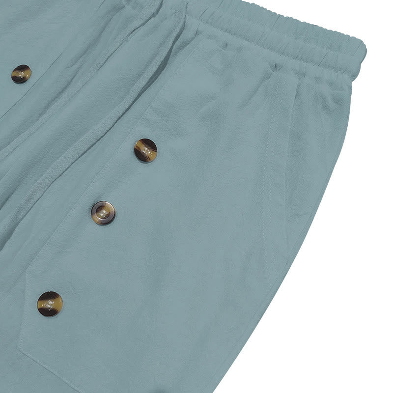 Pantalones casuales de algodón con botones y bolsillos para hombre , de Buddha Stones - image 12