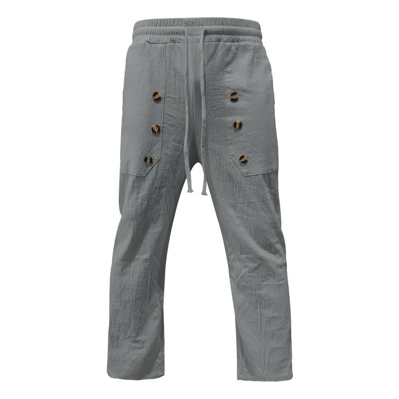 Pantalones casuales de algodón con botones y bolsillos para hombre , de Buddha Stones - Gris oscuro - US/UK/AU46, UE 56 (3XL) - image 14