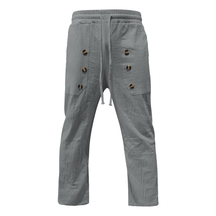 Pantalones casuales de algodón con botones y bolsillos para hombre , de Buddha Stones - Gris oscuro - US/UK/AU46, UE56 (3XL) - image 14