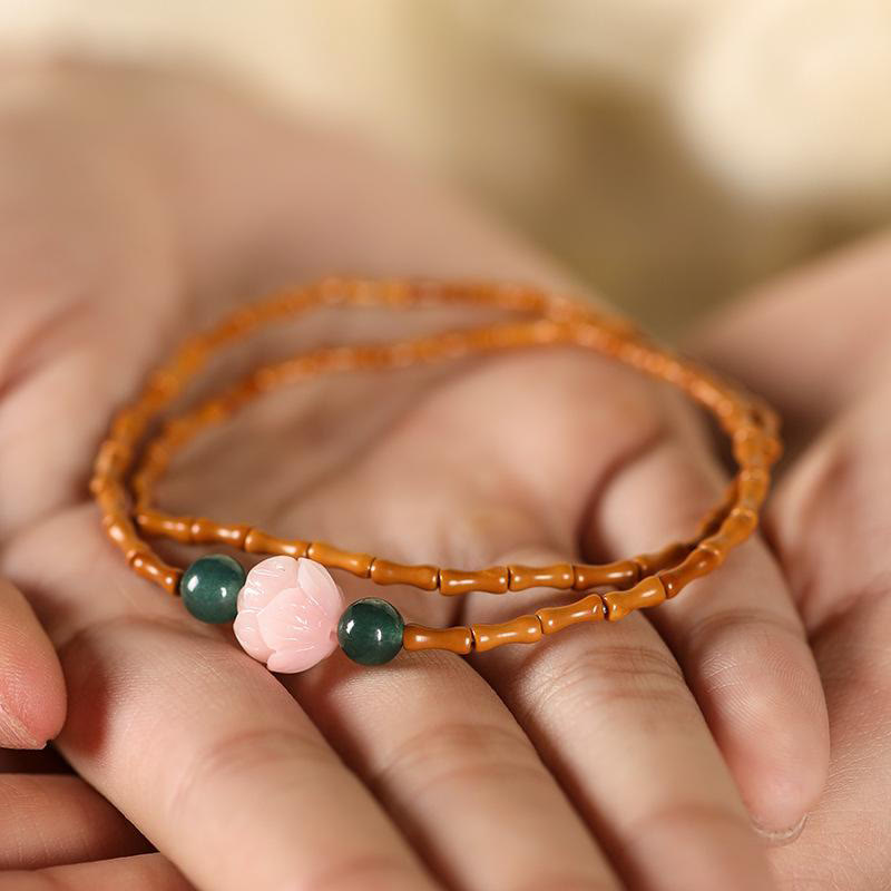 Buddha Stones Pulsera ultrafina de doble círculo con hueso de oliva y loto para una mayor fuerza interior - image 1