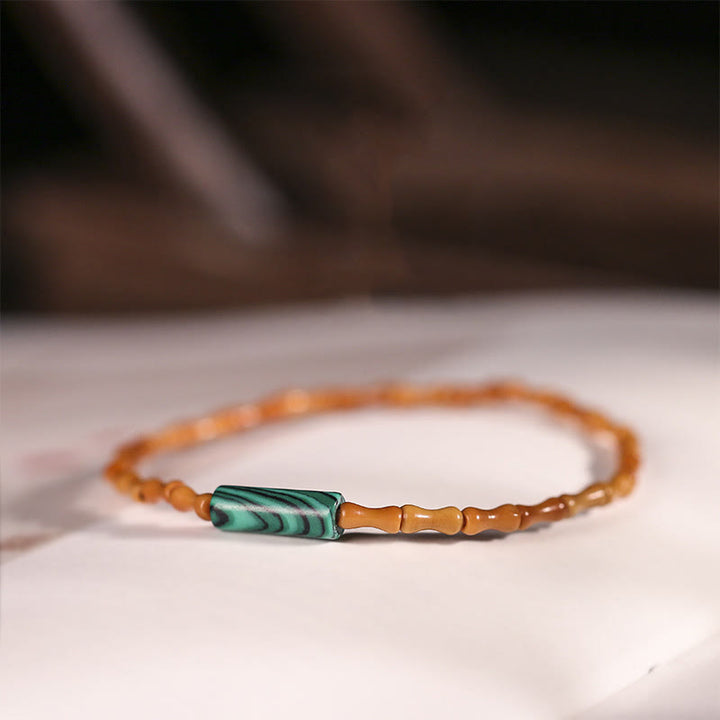 Pulsera de la paz de hueso de oliva ultrafino de Buddha Stones - Hueso de aceituna y malaquita (circunferencia de la muñeca: 14-16 cm) - image 9