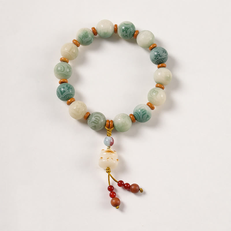 Pulsera de la paz con zakiram tallado con semillas de Bodhi y Om Mani Padme Hum en degradado de Buddha Stones - Semilla de Bodhi y Gato (circunferencia de la muñeca: 15-16 cm) - image 6