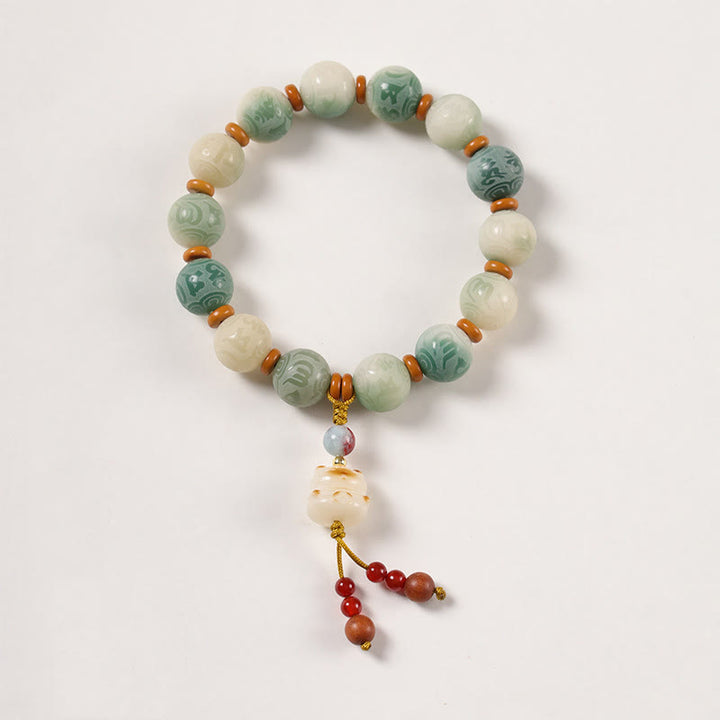 Pulsera de la paz con zakiram tallado con semillas de Bodhi y Om Mani Padme Hum en degradado de Buddha Stones - Semilla de Bodhi y Gato (circunferencia de la muñeca: 15-16 cm) - image 6