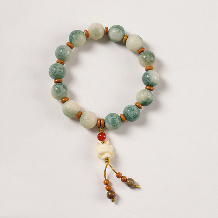 Pulsera de la paz con zakiram tallado con semillas de Bodhi y Om Mani Padme Hum en degradado de Buddha Stones - Semilla de Bodhi y Zorro de Nueve Colas (circunferencia de la muñeca: 15-16 cm) - image 10