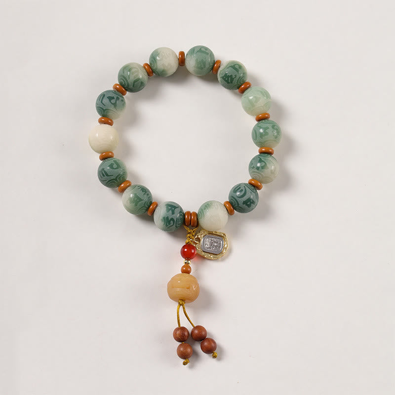 Pulsera de la paz con zakiram tallado con semillas de Bodhi y Om Mani Padme Hum en degradado de Buddha Stones - image 2