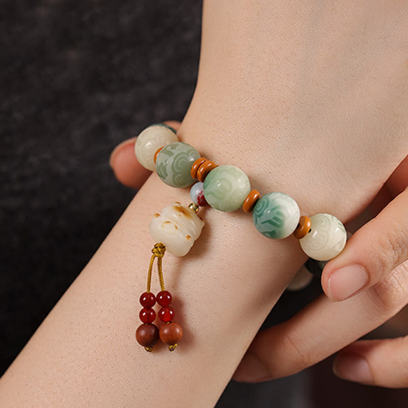 Pulsera de la paz con zakiram tallado con semillas de Bodhi y Om Mani Padme Hum en degradado de Buddha Stones - image 8
