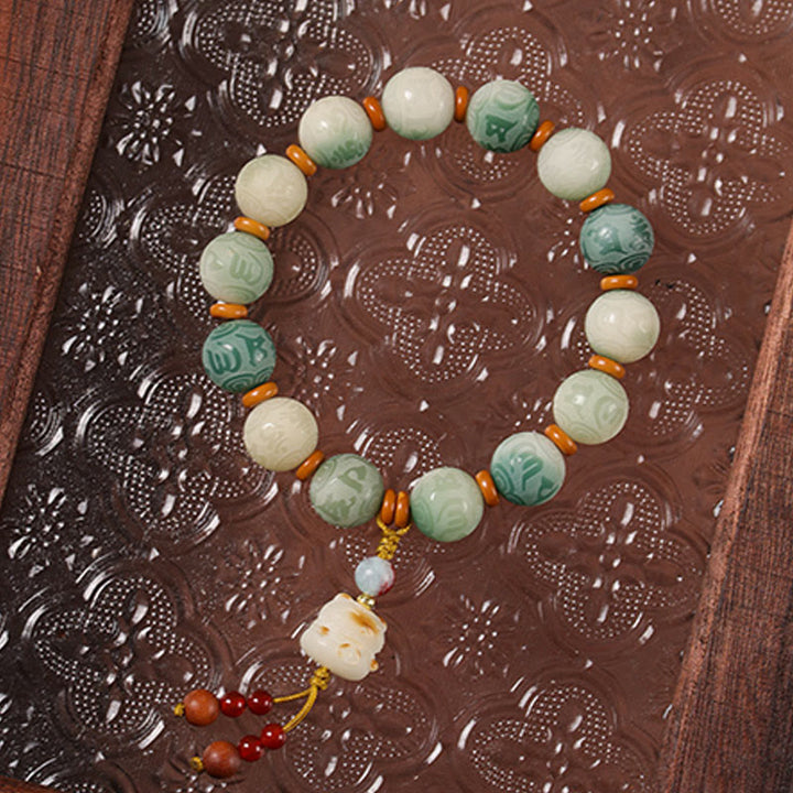 Pulsera de la paz con zakiram tallado con semillas de Bodhi y Om Mani Padme Hum en degradado de Buddha Stones - image 7