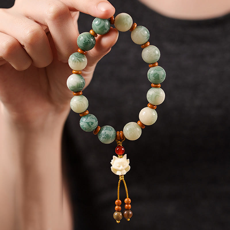 Pulsera de la paz con zakiram tallado con semillas de Bodhi y Om Mani Padme Hum en degradado de Buddha Stones - image 13