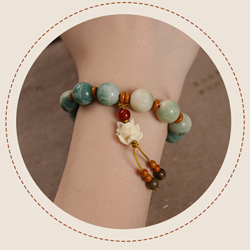 Pulsera de la paz con zakiram tallado con semillas de Bodhi y Om Mani Padme Hum en degradado de Buddha Stones - image 14