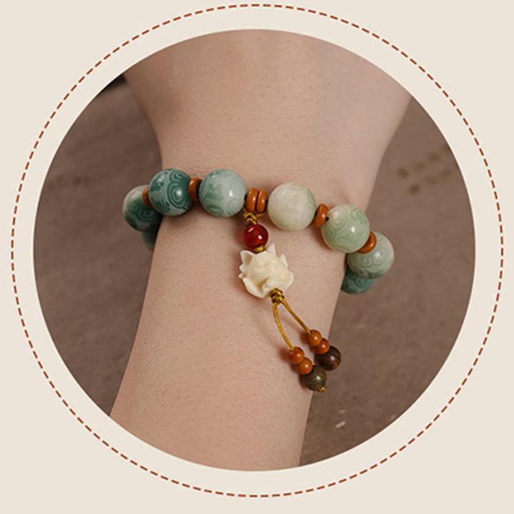 Pulsera de la paz con zakiram tallado con semillas de Bodhi y Om Mani Padme Hum en degradado de Buddha Stones - image 14