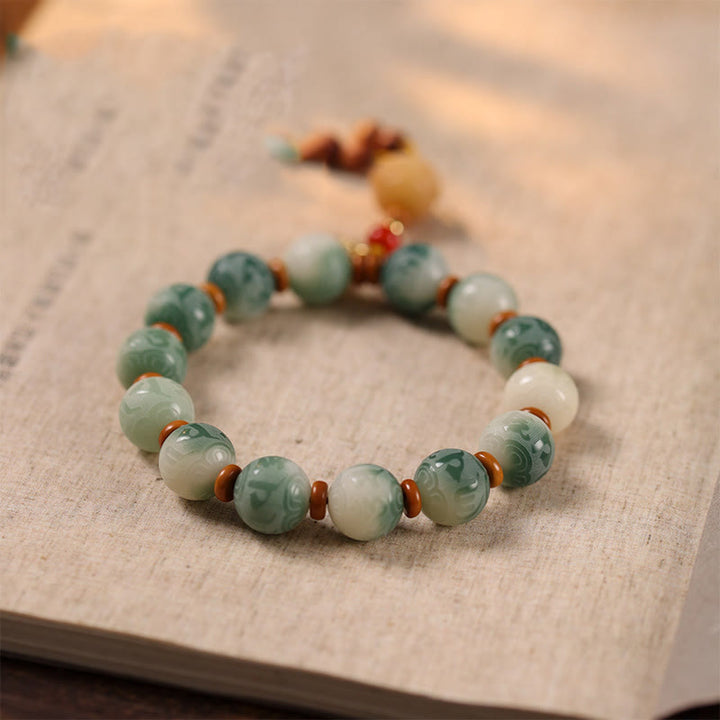 Pulsera de la paz con zakiram tallado con semillas de Bodhi y Om Mani Padme Hum en degradado de Buddha Stones - image 3