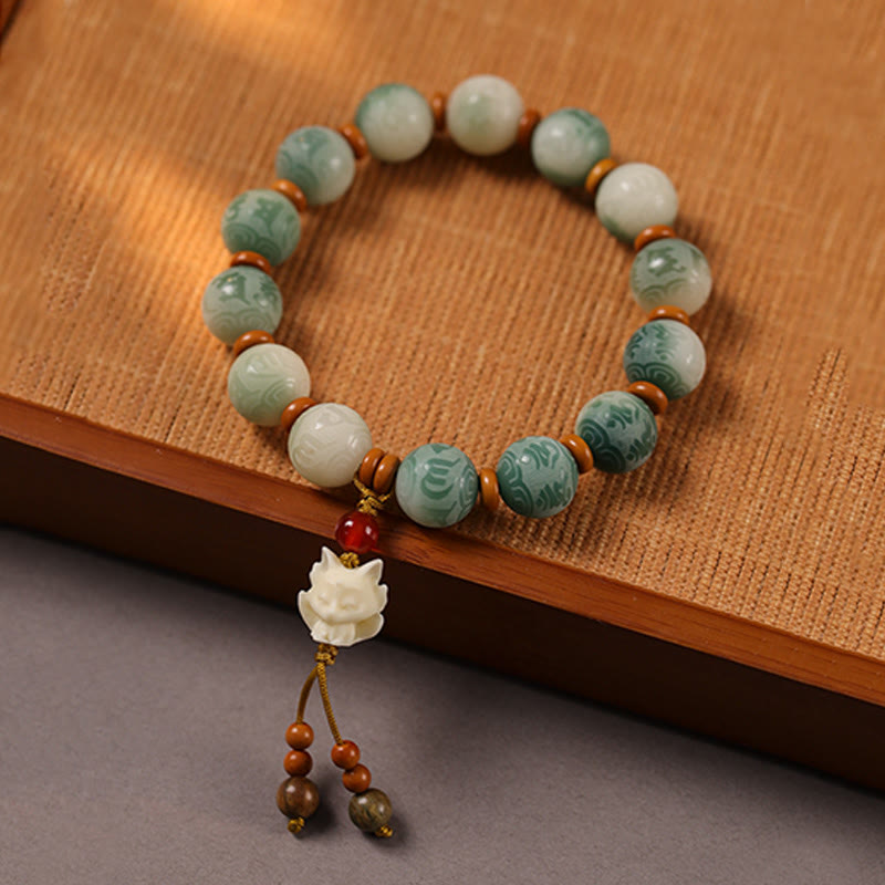 Pulsera de la paz con zakiram tallado con semillas de Bodhi y Om Mani Padme Hum en degradado de Buddha Stones - image 11