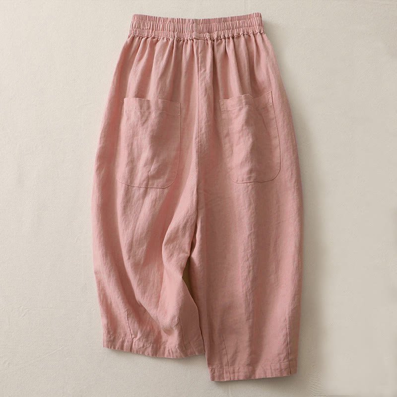 Pantalones casuales de pierna ancha con bolsillos y diseño de Buddha Stones, de poliéster, lisos, de retazos, para mujer, de largo 7-8 - image 5