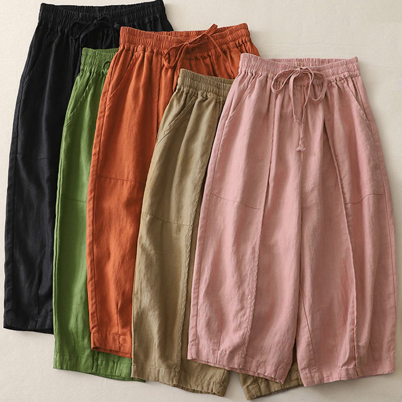 Pantalones casuales de pierna ancha con bolsillos y diseño de Buddha Stones, de poliéster, lisos, de retazos, para mujer, de largo 7-8 - image 18