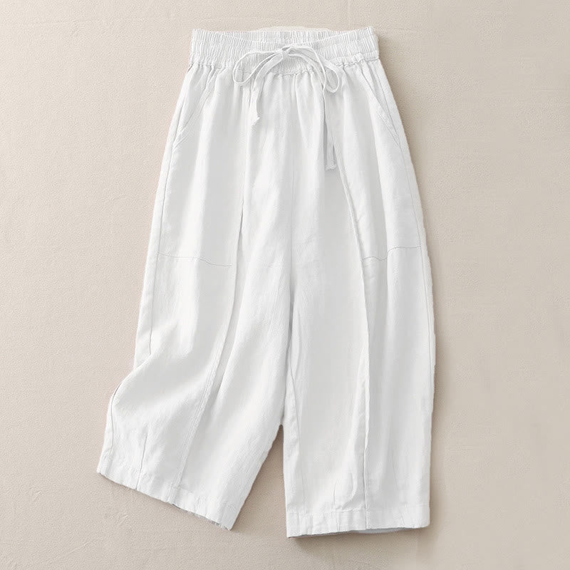 Pantalones casuales de pierna ancha con bolsillos y diseño de Buddha Stones, de poliéster, lisos, de retazos, para mujer, de largo 7-8 - Nieve - US8-10，UK/AU12-14，EU40-42 (2XL) - image 23