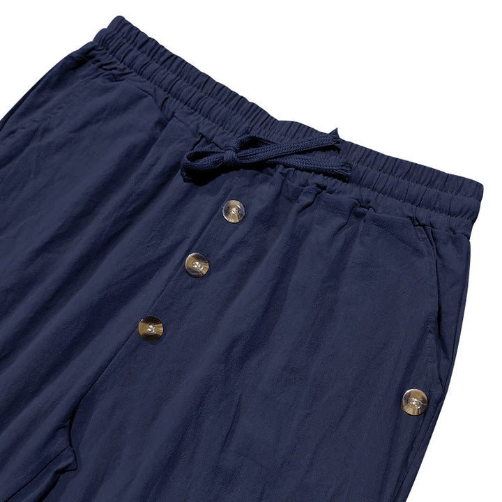 Pantalones de algodón para hombre con bolsillos y botones de color liso con cordón ajustable y Buddha Stones - image 4