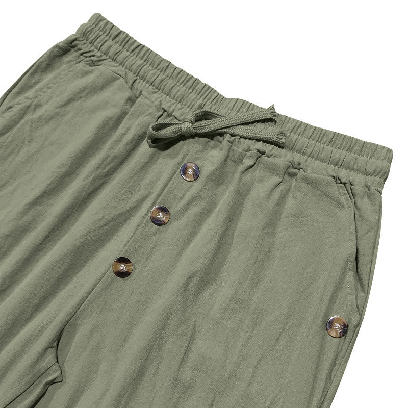 Pantalones de algodón para hombre con bolsillos y botones de color liso con cordón ajustable y Buddha Stones - image 19