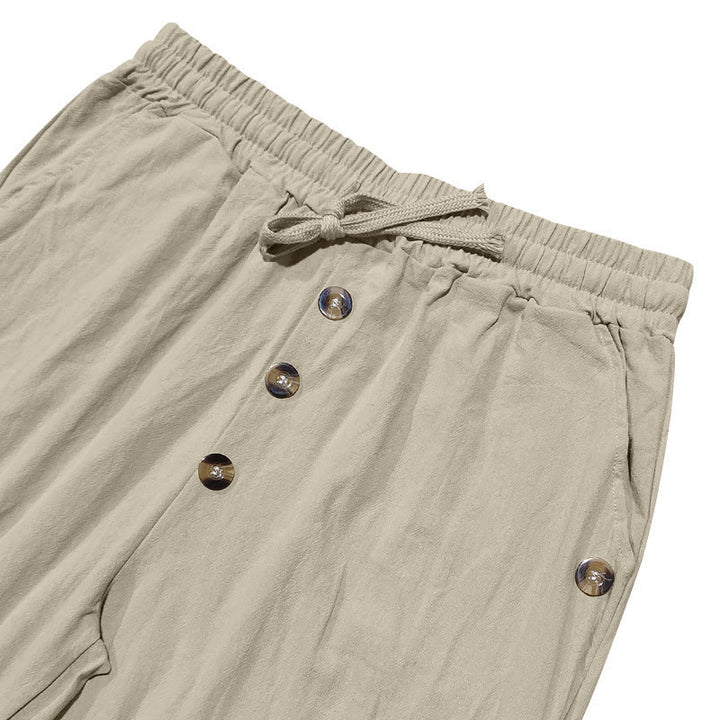 Pantalones de algodón para hombre con bolsillos y botones de color liso con cordón ajustable y Buddha Stones - image 23
