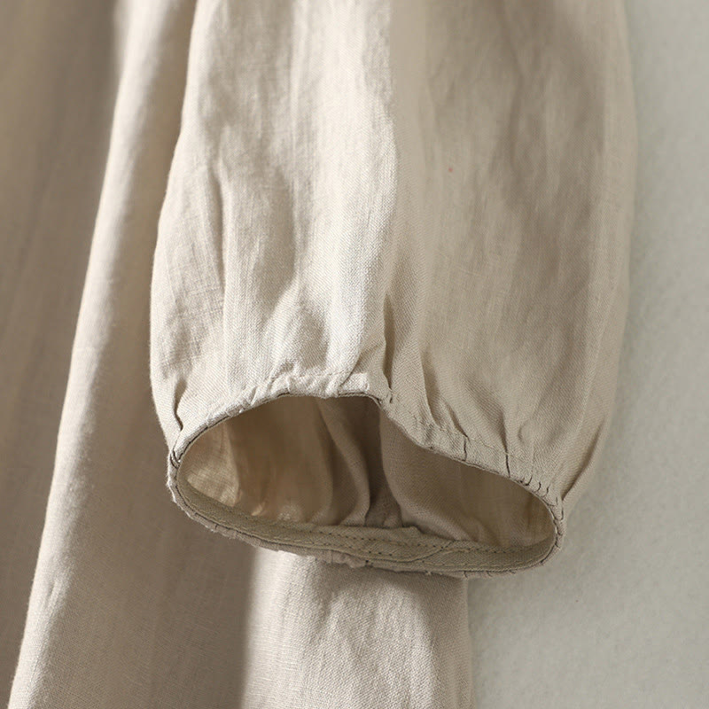 Abrigo de lino y algodón de manga larga con diseño de botones de Buddha Stones para mujer, con bolsillos - image 10