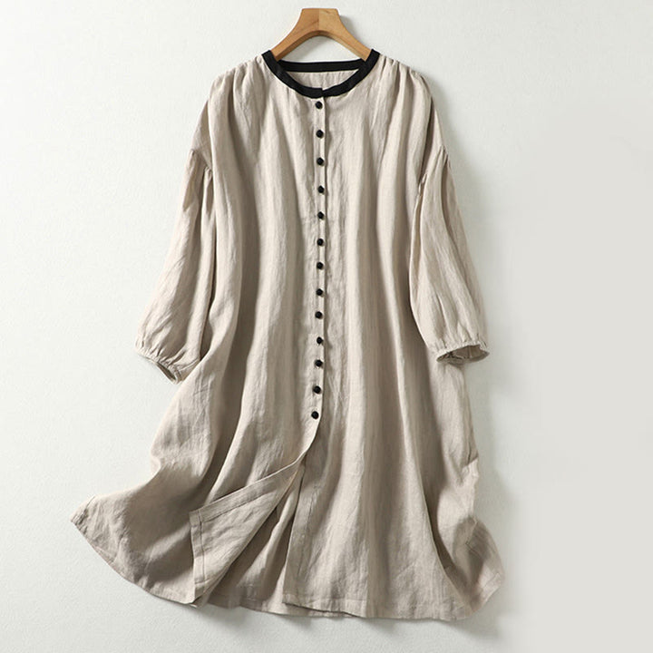 Abrigo de lino y algodón de manga larga con diseño de botones de Buddha Stones para mujer, con bolsillos - Lino - US14，UK/AU18，EU46 (2XL) - image 1