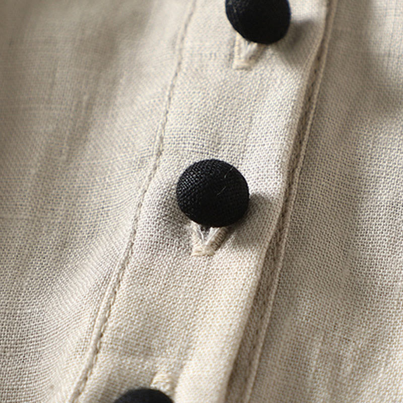 Abrigo de lino y algodón de manga larga con diseño de botones de Buddha Stones para mujer, con bolsillos - image 7