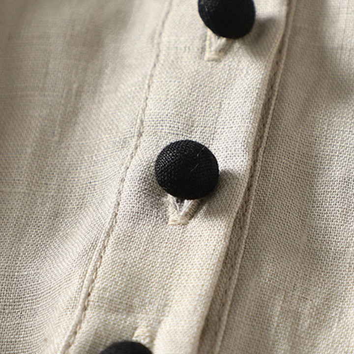 Abrigo de lino y algodón de manga larga con diseño de botones de Buddha Stones para mujer, con bolsillos - image 7