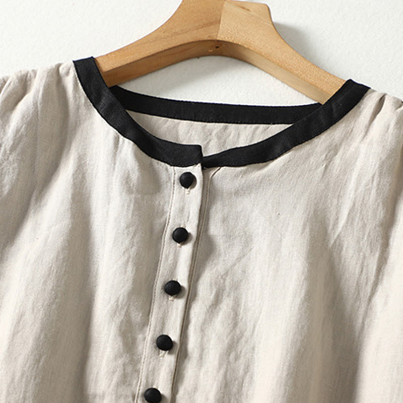 Abrigo de lino y algodón de manga larga con diseño de botones de Buddha Stones para mujer, con bolsillos - image 2