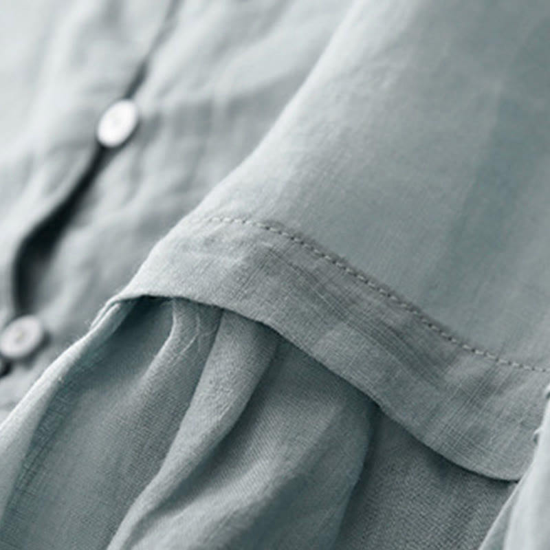 Camisa de algodón de manga tres cuartos para mujer con diseño de botones delanteros bordados con Buddha Stones  - image 4