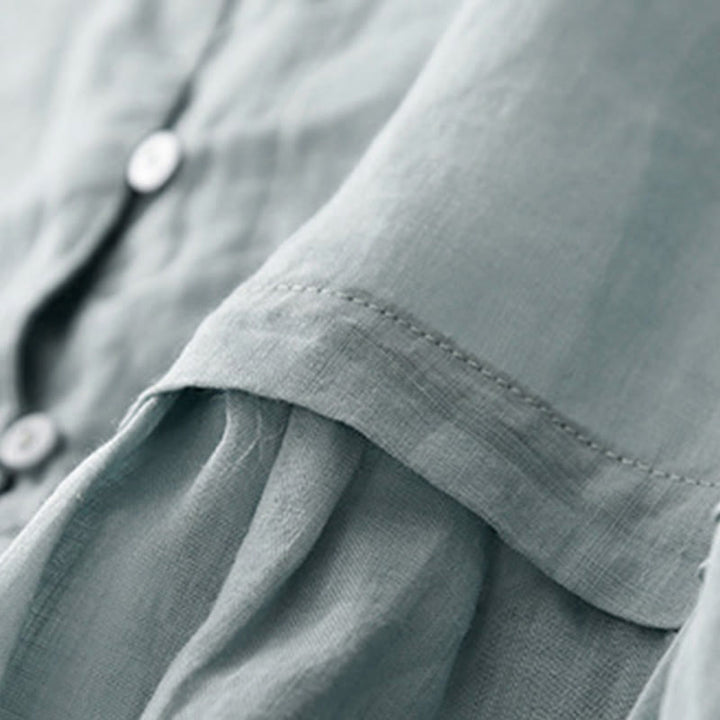 Camisa de algodón de manga tres cuartos para mujer con diseño de botones delanteros bordados con Buddha Stones  - image 4