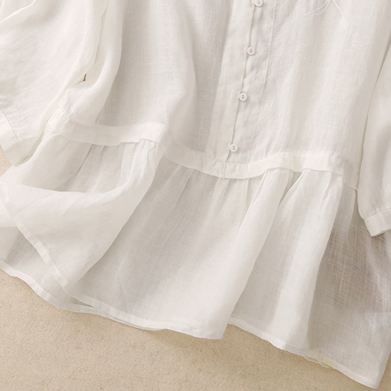 Camisa de algodón de manga tres cuartos para mujer con diseño de botones delanteros bordados con Buddha Stones  - image 7