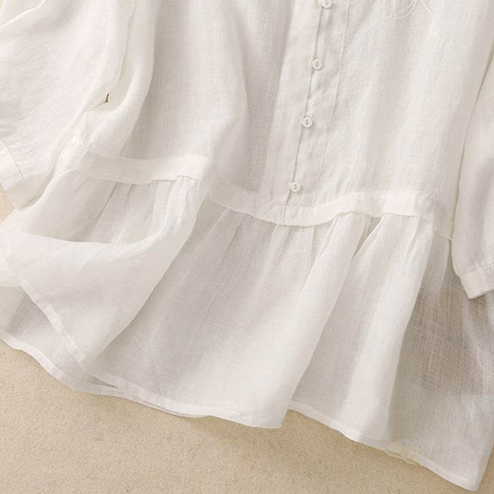 Camisa de algodón de manga tres cuartos para mujer con diseño de botones delanteros bordados con Buddha Stones  - image 7