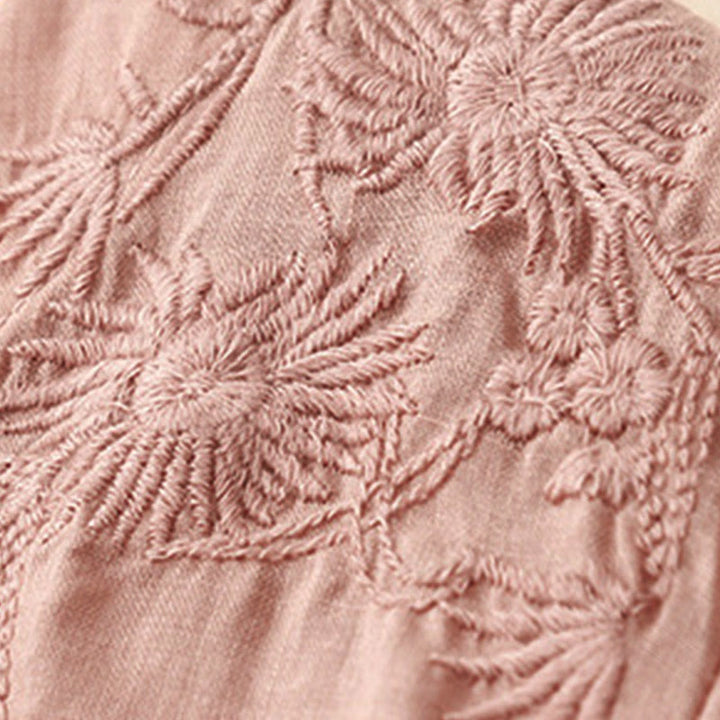 Camisa de algodón de manga tres cuartos para mujer con diseño de botones delanteros bordados con Buddha Stones  - image 26