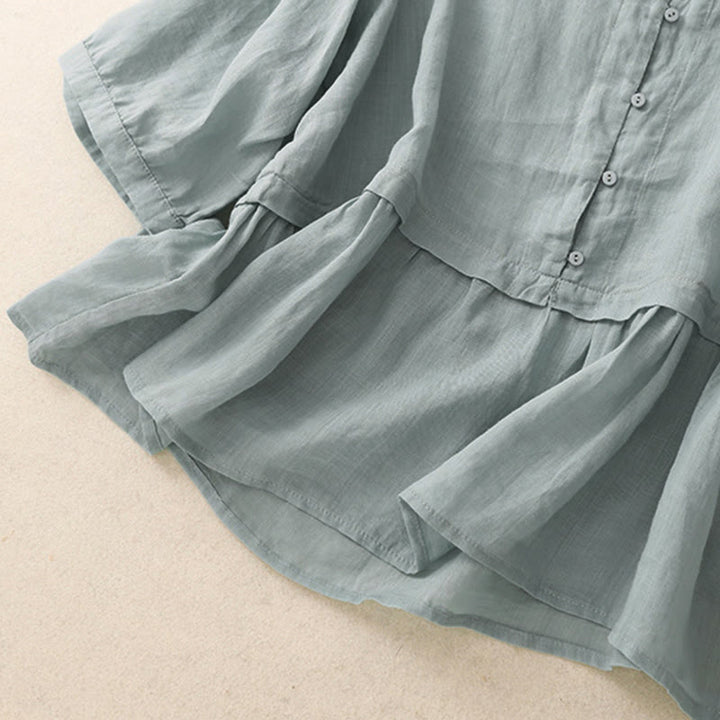 Camisa de algodón de manga tres cuartos para mujer con diseño de botones delanteros bordados con Buddha Stones  - image 5