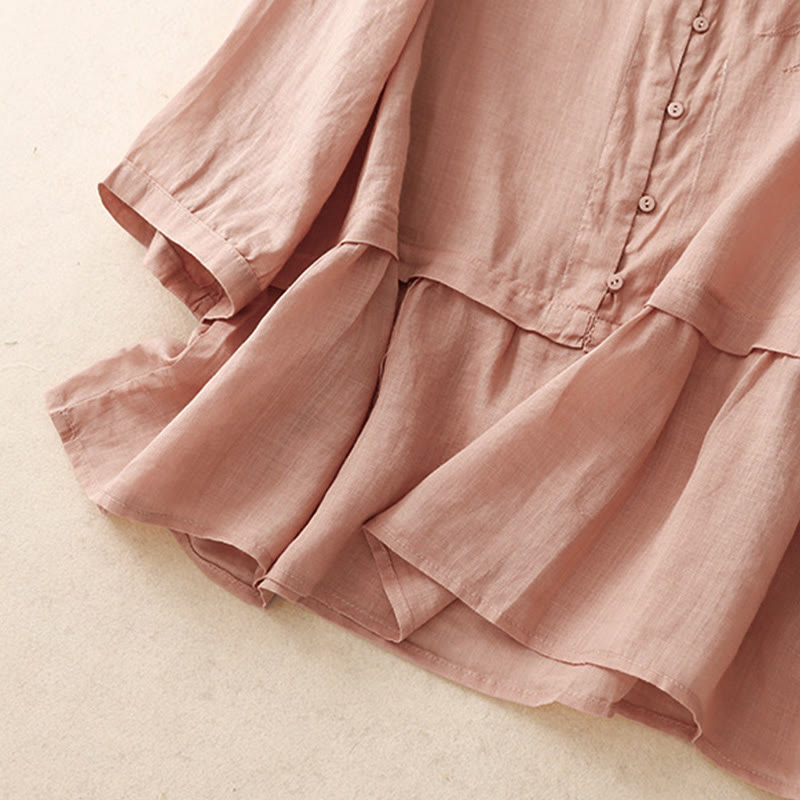 Camisa de algodón de manga tres cuartos para mujer con diseño de botones delanteros bordados con Buddha Stones  - image 23