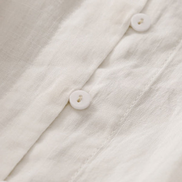 Camisa de algodón de manga tres cuartos para mujer con diseño de botones delanteros bordados con Buddha Stones  - image 9