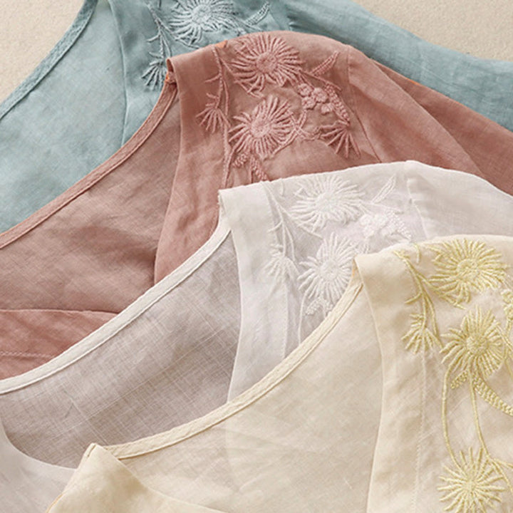 Camisa de algodón de manga tres cuartos para mujer con diseño de botones delanteros bordados con Buddha Stones  - image 27