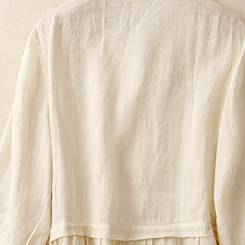 Camisa de algodón de manga tres cuartos para mujer con diseño de botones delanteros bordados con Buddha Stones  - image 15