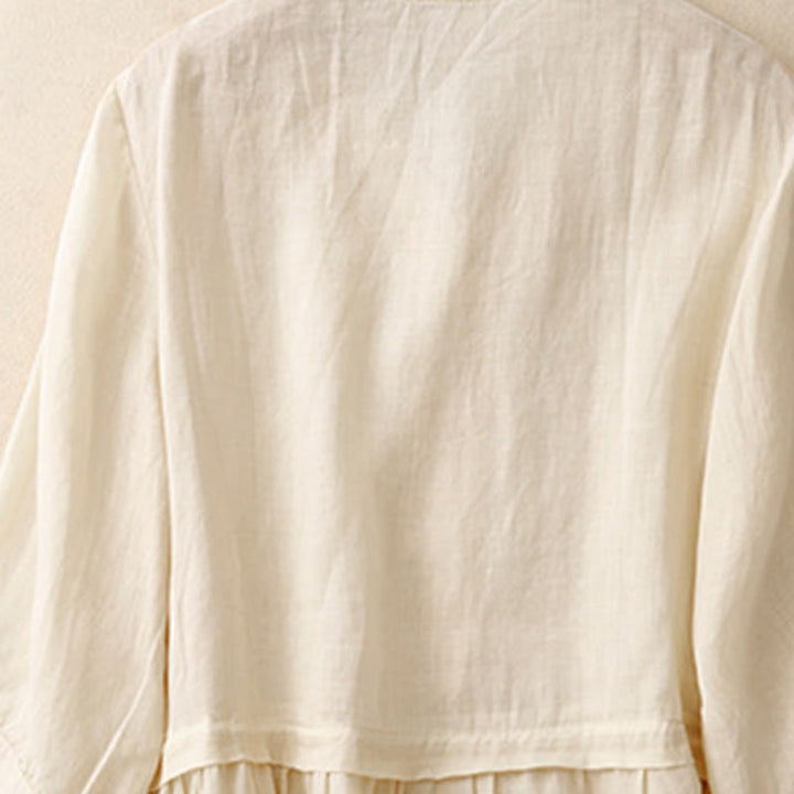 Camisa de algodón de manga tres cuartos para mujer con diseño de botones delanteros bordados con Buddha Stones  - image 15